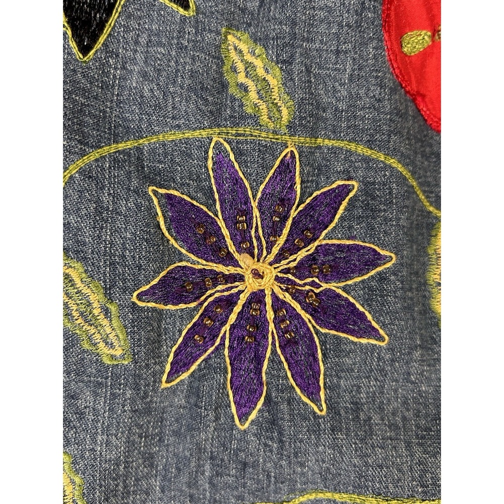 Women's Chico's‎ Design Y2K sz 1 Denim Floral Embroidered Jean Jacket Vtg Med - Picture 7 of 14